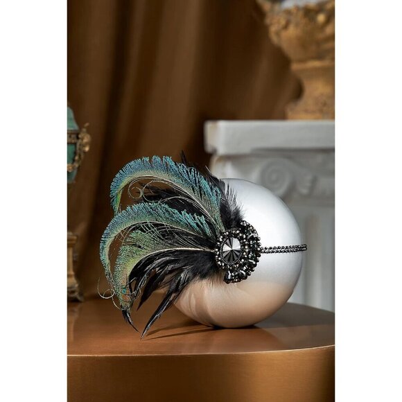 Vintage Feathers Beads Flapper Headband Green 1920s Gatsby Costume Accessory main image 5